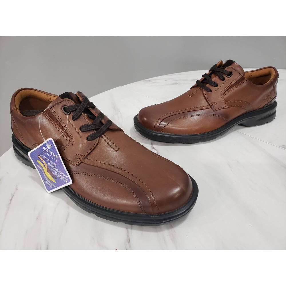 NEW NO BOX Clarks Gessler Dark Tan Lace Up Leather Shoe Men's 9.5M EU 42.5